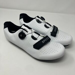 Speed Mens 45 Cycling Shoes White Black BOA Dial Hook Loop Road Bike Cleats